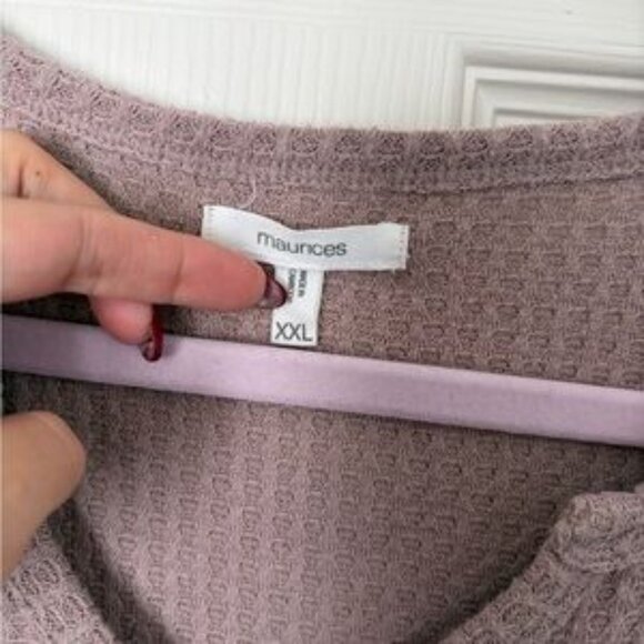 Mauve Waffle Knit Long Sleeve Top with Floral Balloon Sleeves - Picture 4 of 4